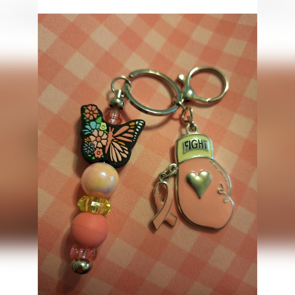 Breast Cancer Awareness boxing glove Butterfly Keychain new
